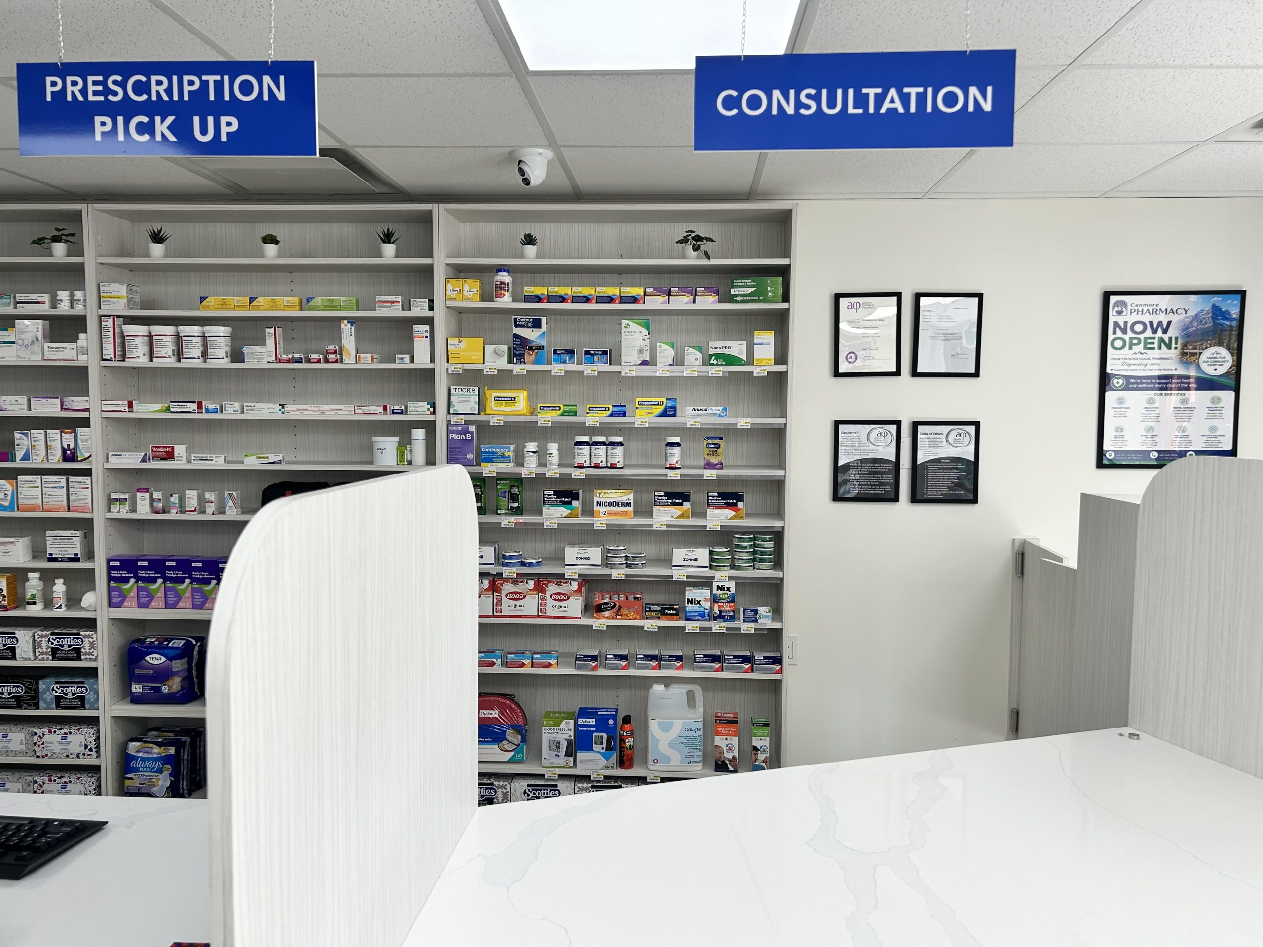 Inside Canmore Pharmacy, licensed and accredited